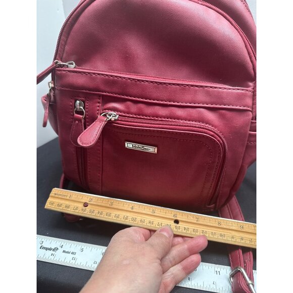 Multisac Red Maroon Faux Leather Mini Backpack Purse - Picture 7 of 16